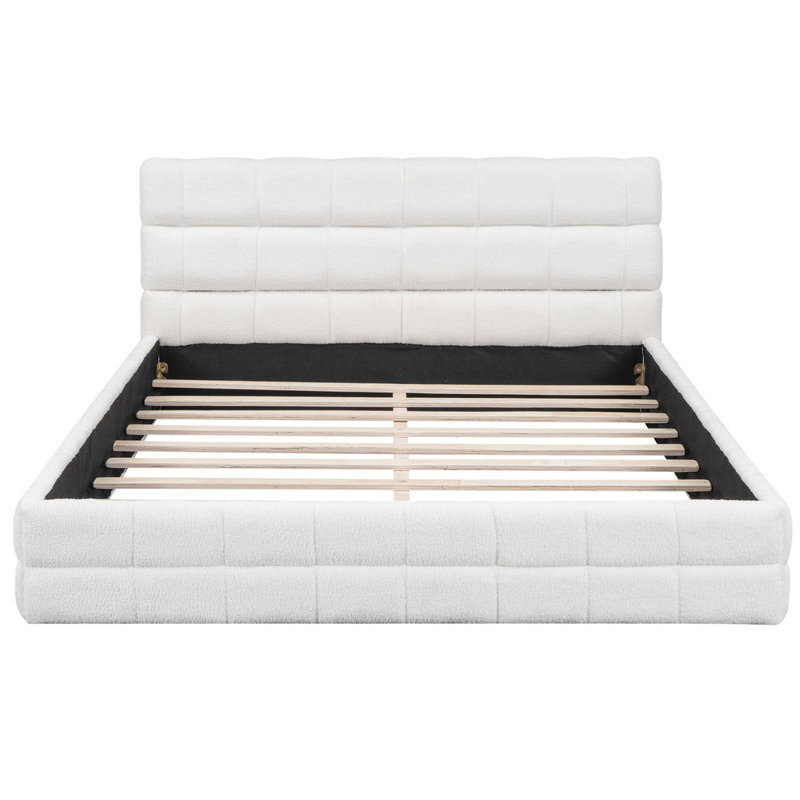 Grand lit plateforme tapissier Sturdy Construction, Blanc