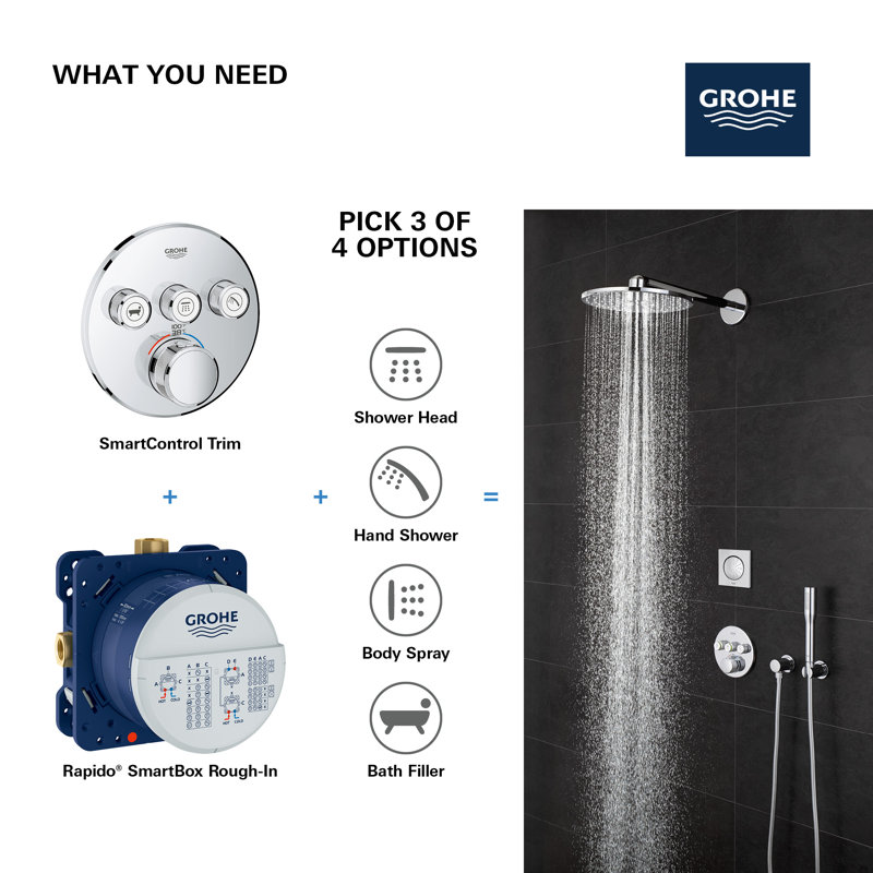 GROHE Grohtherm Triple-Function Shower Thermostatic Valve Trim Kit, Brushed Nickel