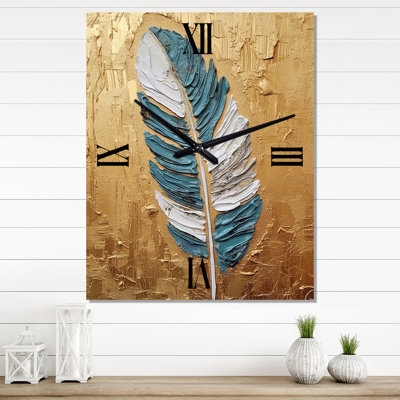 Boho Glam Exquisite Gold Feather Painting I - Feathers Very Wall Clocks