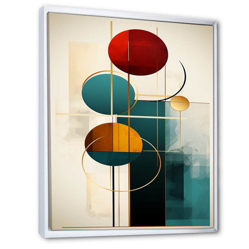 «Rising with the New Moon Geometrics Retro Blue I», reproduction, H 44 po x l 34 po x P 1,5 po, Cadre flottant blanc
