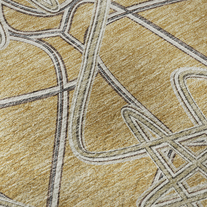 Premium Machine Washable Prisco Gold Rug, Round 8'
