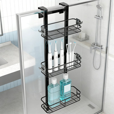 Over The Door Shower Caddy Organizer With Hooks, Sturdy Adjustable Bathroom Storage Shelf Rack, No Drill Installation For Large Bottles And Towels