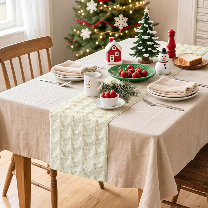 Chemin de table de Noël en jacquard en peluche de fausse fourrure de Noël, décoration de table de salle à manger pour les fêtes d'hiver