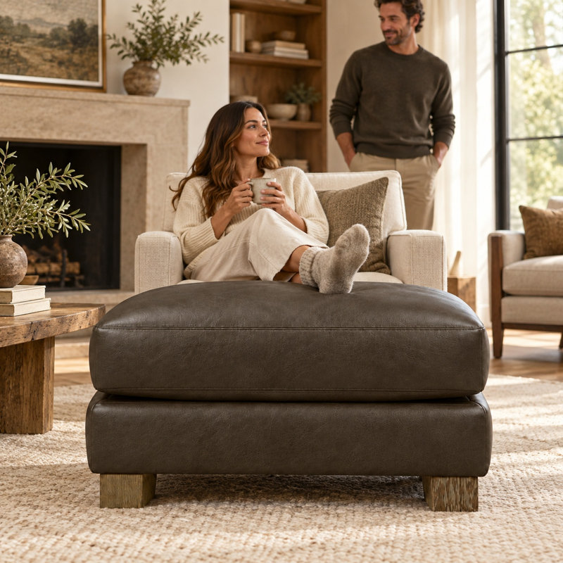 Galaxy Heirloom Quality Ottoman in Buttery Soft 100% Top Grain Leather, Made to Order, Napa Fudge