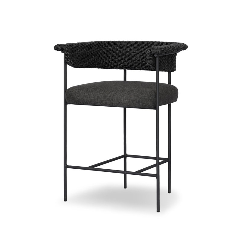 Carrie Outdoor Bar Stool, Black, Black, 26"
