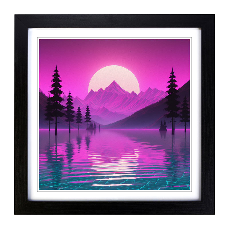 Lake Vaporwave - Single Picture Frame Print on Wood, Black