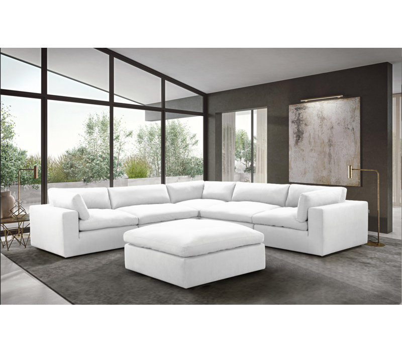 Canapé modulaire de coin avec repose-pieds Danziel, Mélange de polyester blanc