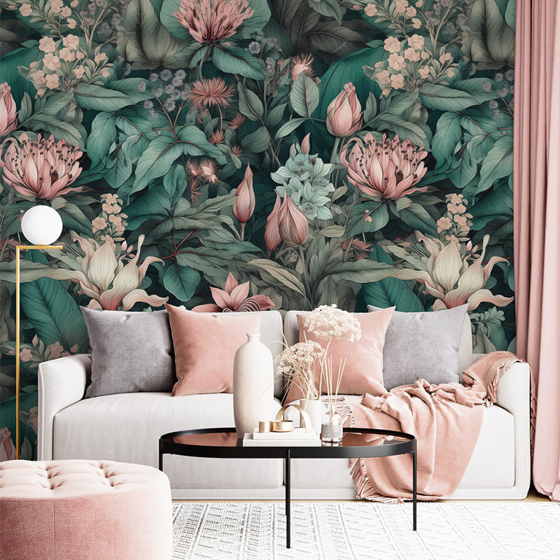 Moody Tropical Blush Botanical Wallpaper Peel And Stick Roll Premium