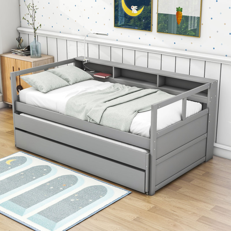 Dhruv Extra-long Twin Daybed with Trundle, Gray