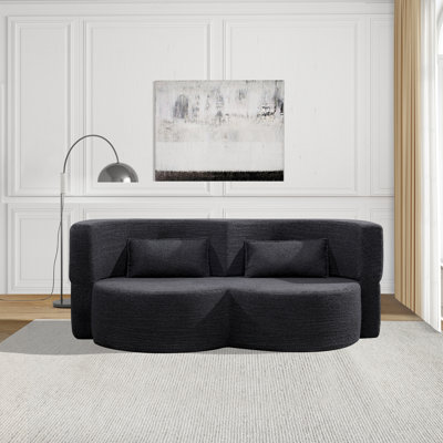 Folding Sofa Bed, Floor Sofa, Convertible Teddy Bear Fabric Foam Filled Sleeper Futon Double Sofa, Suitable For Living Room, Guest, Office And Apartme by Mercer41