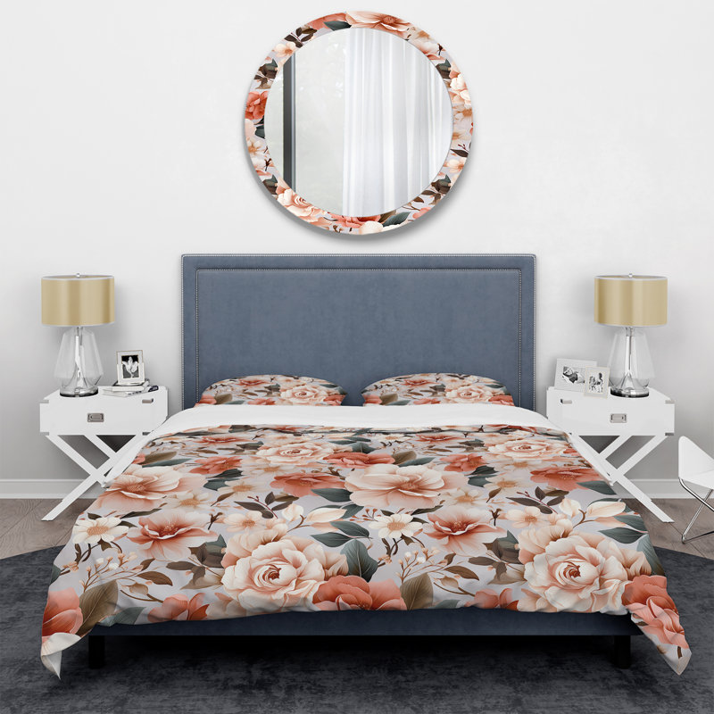 Watercolor Color And Beige Floral Pattern II - Ensemble de housse de couette à motif floral