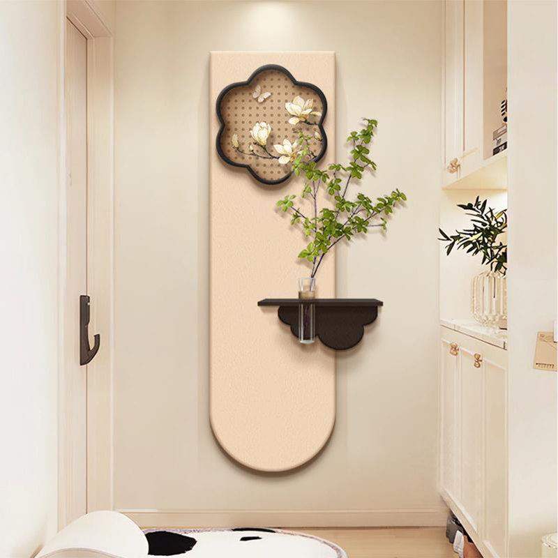 Art mural crémeux floral en grès avec tablette flottante - Décoration hydroponique de vestibule