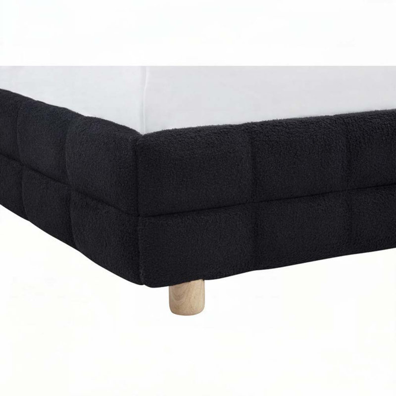 Lit rembourré en tissu molletonné à profil bas, Noir