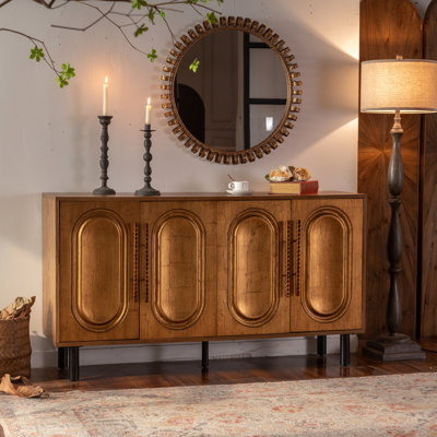 Wood Kitchen Cabinet With 4 - Door, Handleless Sideboard For Dining And Bedroom, Adjustable Partitions, Solid Legs Living Room Sideboard, Design, Easy Assembly