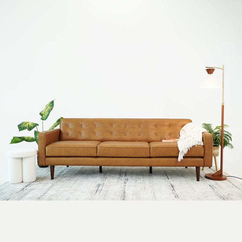 Canapé Louane, Cuir véritable brun clair