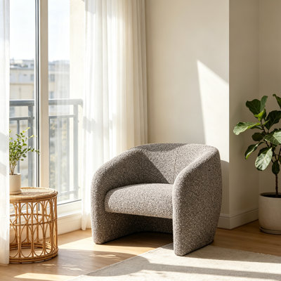 Fauteuil d'appoint en tweed gris avec accoudoirs rembourrés intégrés et incurvés