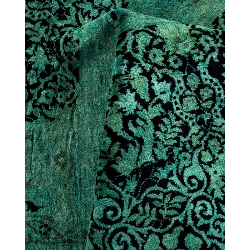 Tapis vert noué à la main de conception unique Chimel