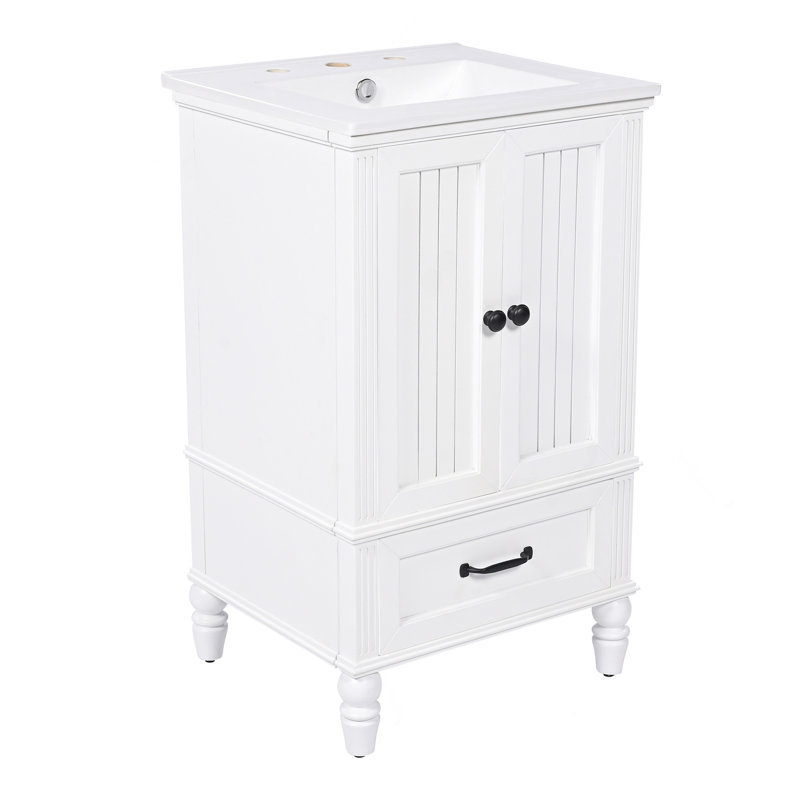 Meuble-lavabo de 20 po avec lavabo, armoire de salle de bain avec deux portes, butoir de porte magnétique et patins réglables, tiroir blanc