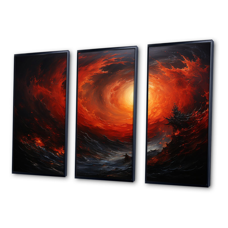 Infernal Inflection Spiral I - Abstract Spirals, ensemble d'art sur toile, Cadre flottant noir, H 40 po x l 60 po x P 1 po