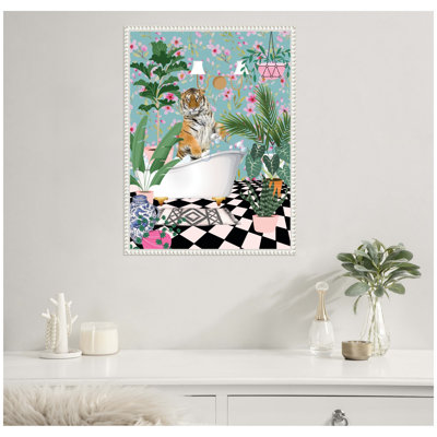 Maximalist Tiger Bath by Honey Island Studio Framed Canvas Wall Art Print
