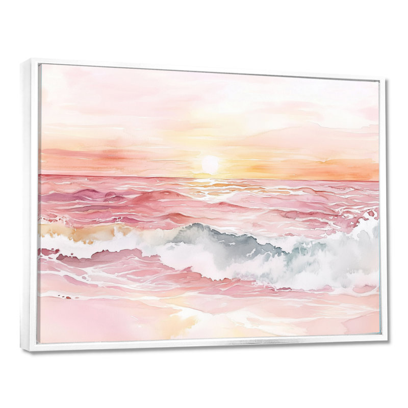 Décoration murale Blush Ocean Glow II - rivage blanc, H 12 po x l 20 po, Cadre flottant blanc