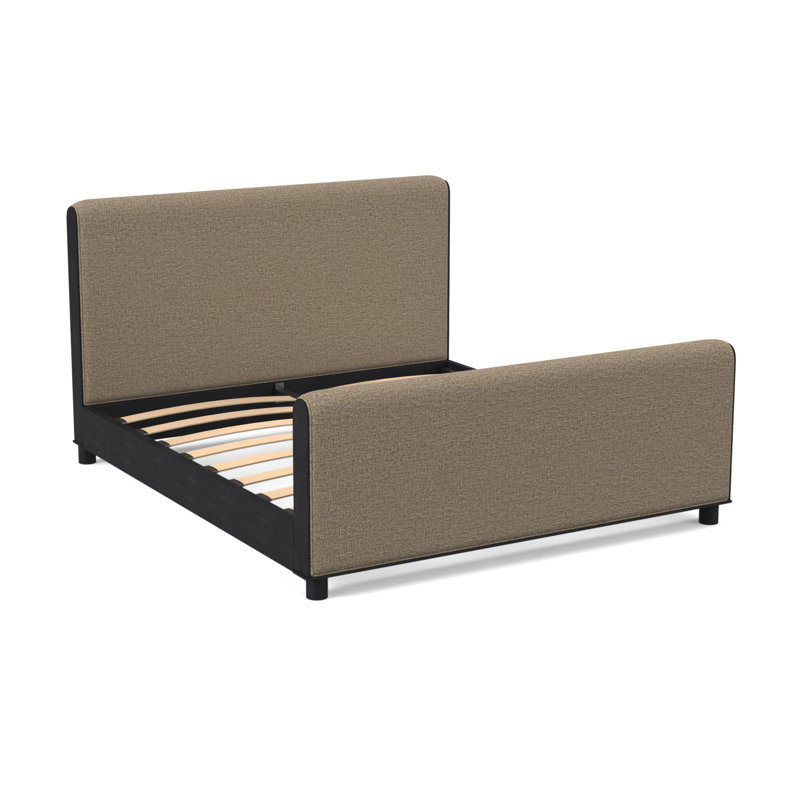 Lit plateforme à profil bas Rollo King, Ébène vintage, 100 % polyester lin Elise