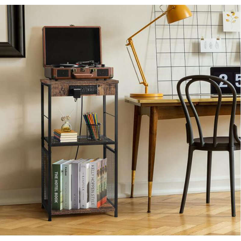 31.6 " H Media Shelves, Brown/Black