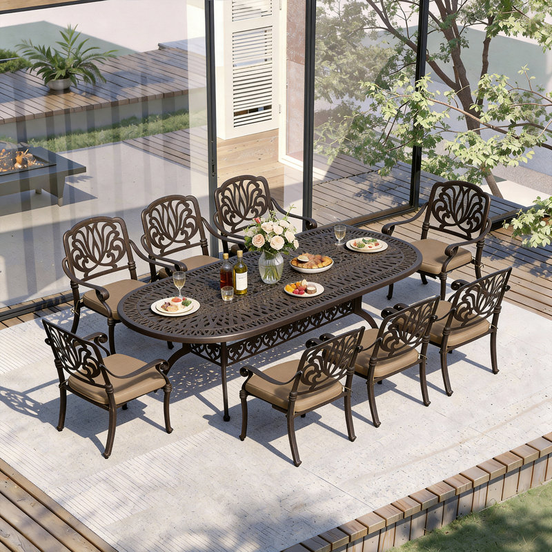 Chesham 8 - Person Patio Dining Set with Oval Table , Cushions Included, Tan