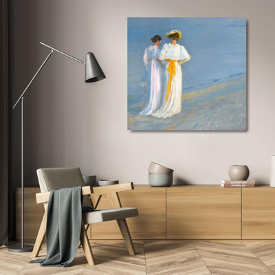 "Anna Ancher and Marie Krøyer on the Beach at Skagen" by  Peder Severin Krøyer - Gallery Wrap Canvas Wall Art
