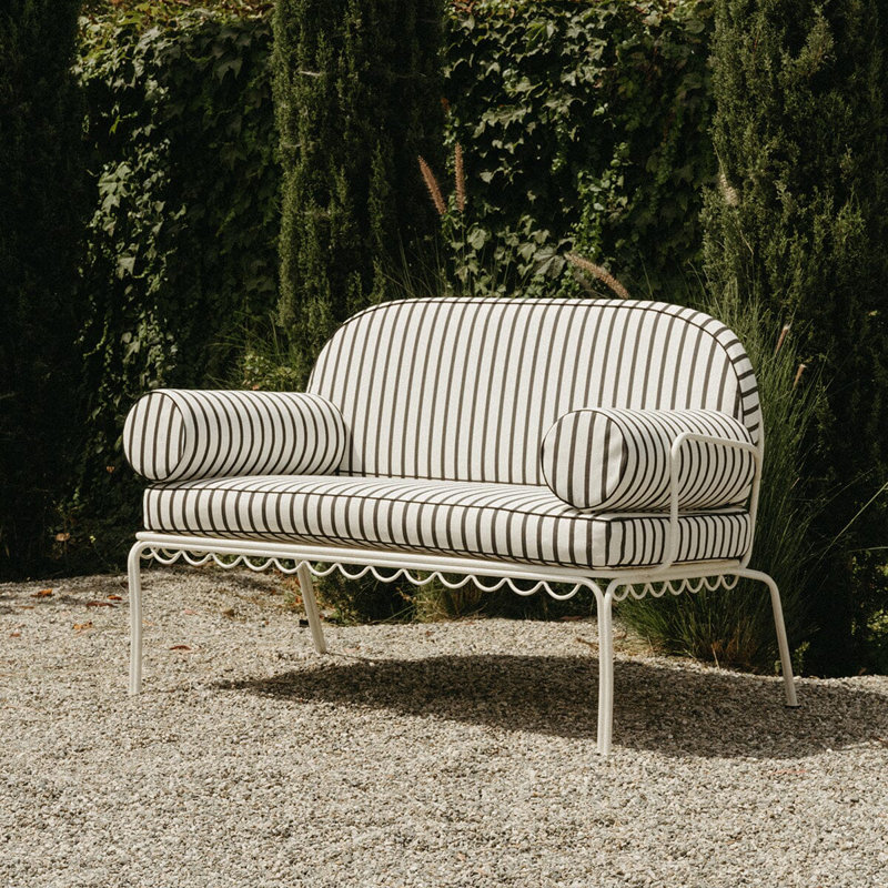 Love Seat Slip Cover Set, Green/Pink Striped Acrylic