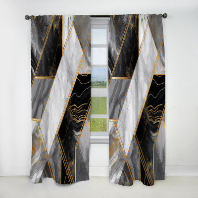Marble Granite Agate With Touches Of Gold IV - Geometric Blackout Abstract Curtain - 1 Panel