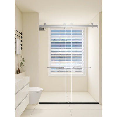 60" W x 76" H Door Frameless Shower Door with 3/8" (10mm) Clear Tempered Glass