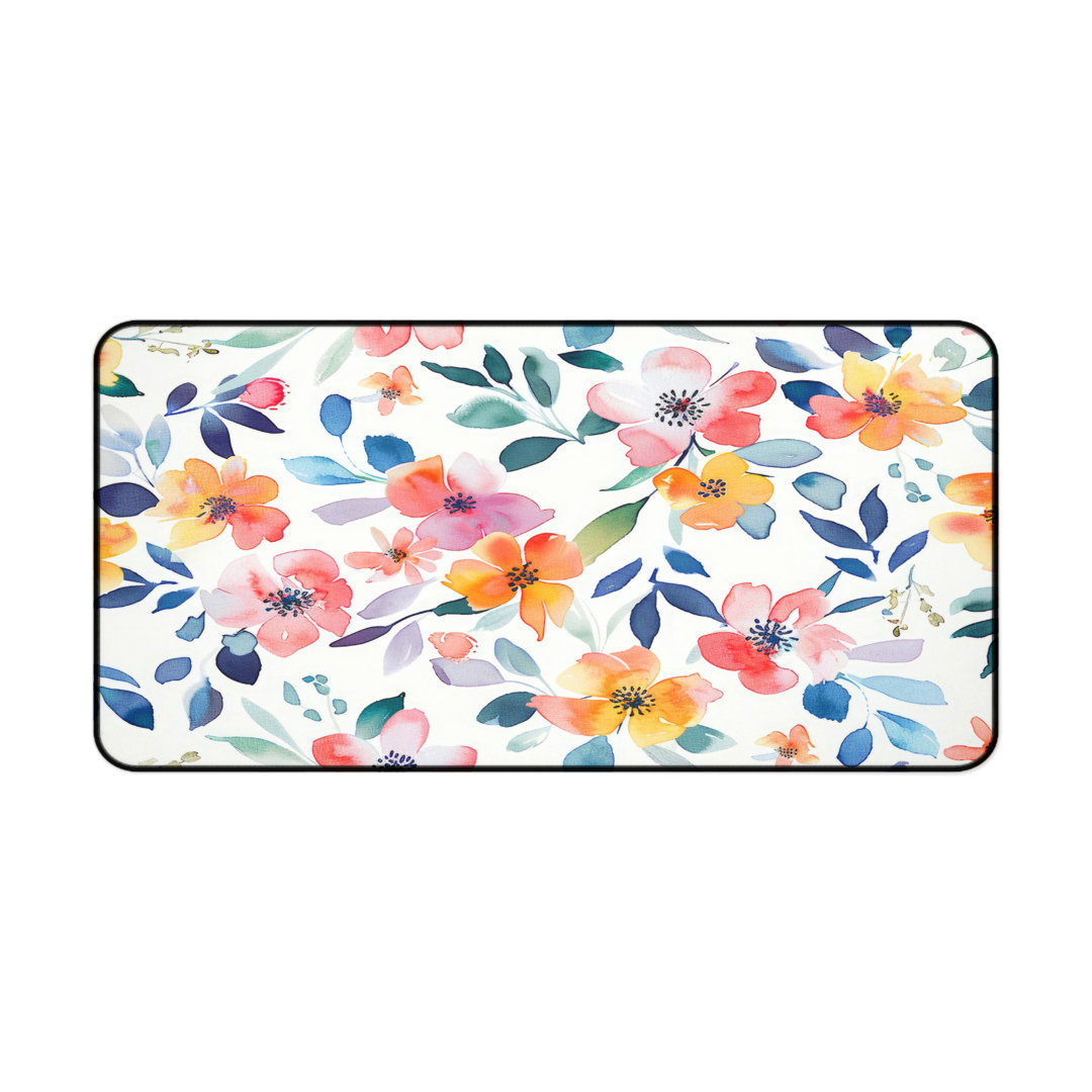 Vibrant Watercolor Flowers Desk Mat