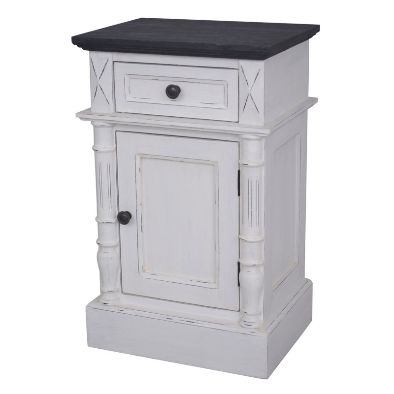 Table de bout avec rangement Madison, Blanc antique, Noir