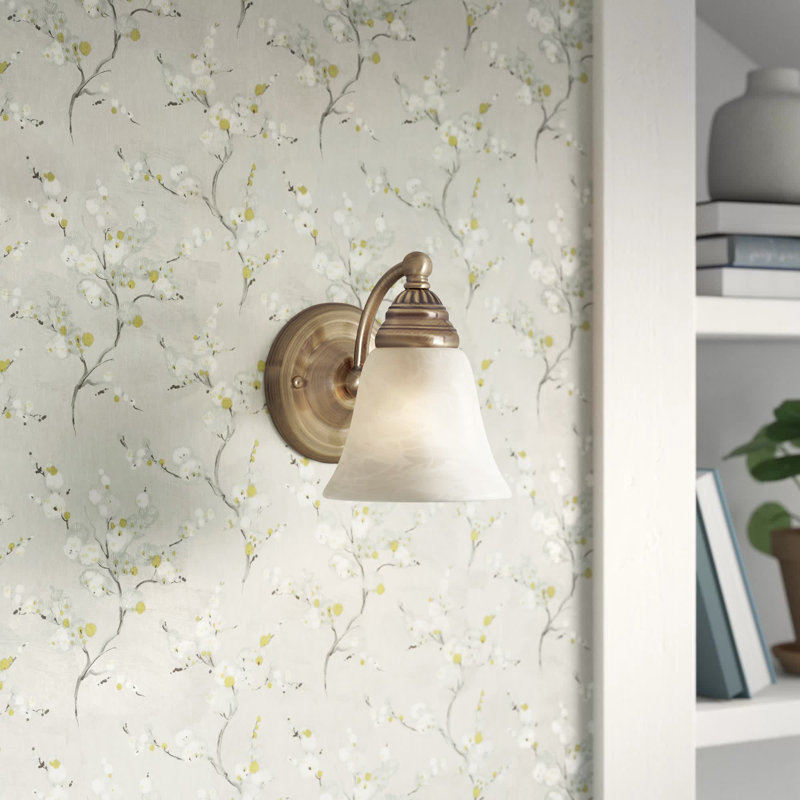 Moyer 1-Light 5.25 inch Wide Antique Brass Gold Traditional Bathroom Vanity Lighting Fixture, White Alabaster Glass Shade, Dimmable, LED Compatible, Wall Mounted Steel Sconce