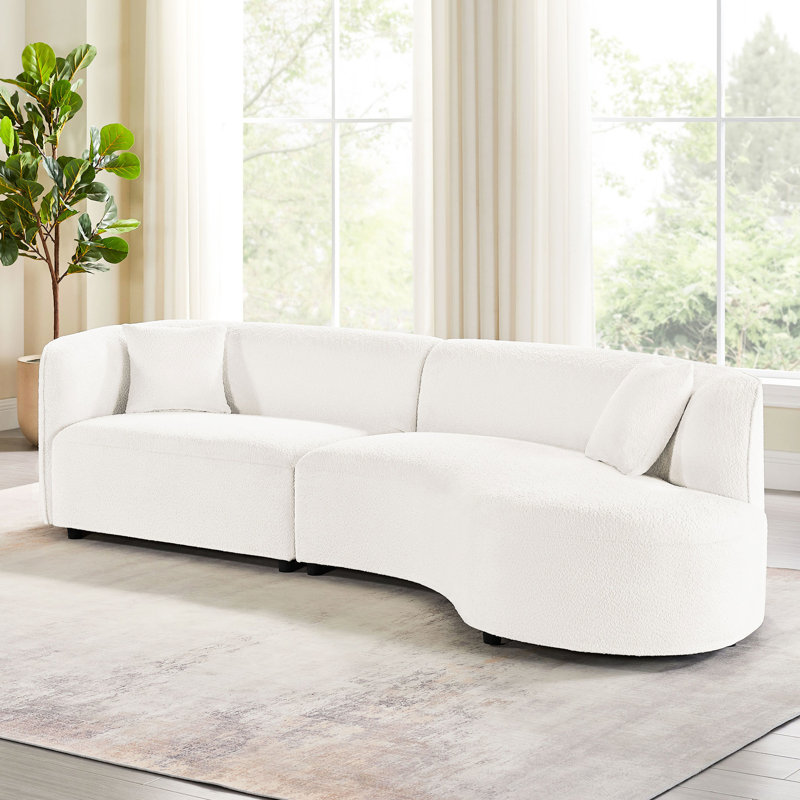 Style luxueux et moderne, blanc, canapé Boucle, revêtement incurvé, méridienne 2, chambre à coucher, rembourrage élevé, design blanc avec 2 face à droite et look rétro