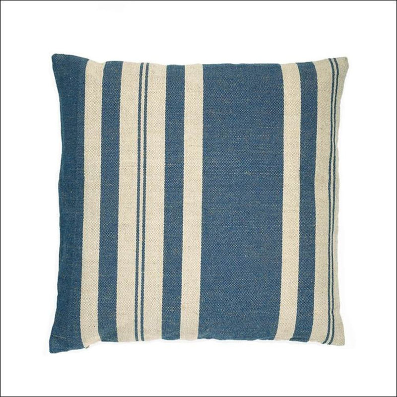 Housse de coussin et insert Farm House, Plumes, Blanc cassé / Bleu