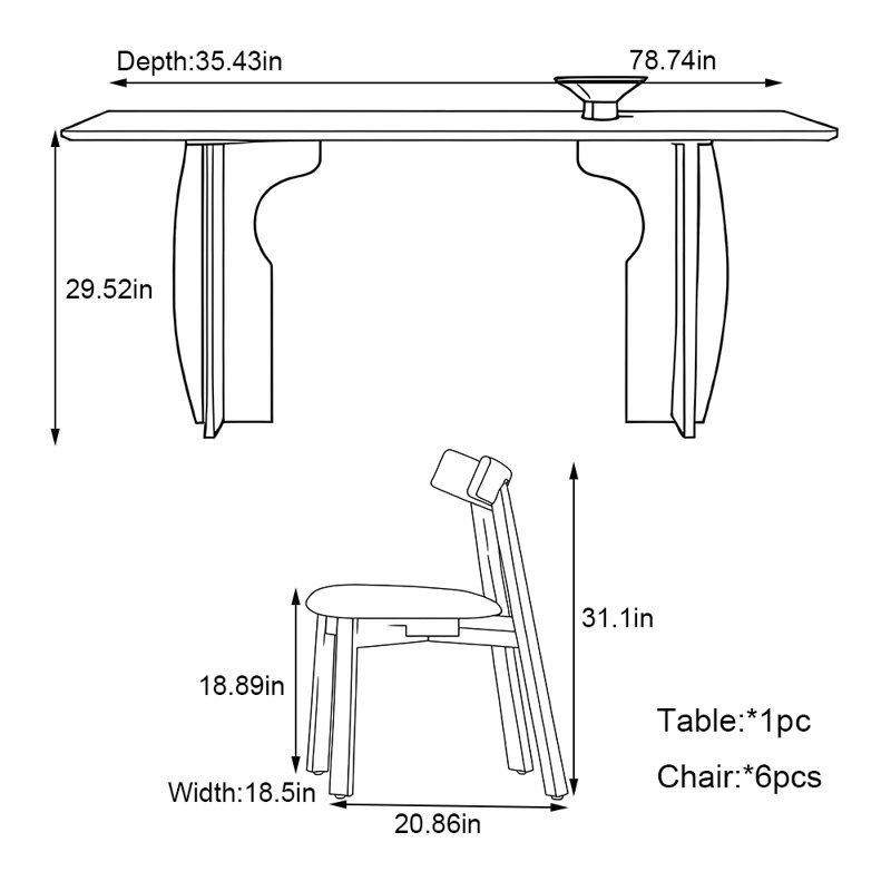 Ensemble de table de salle à manger moderne et simple, 7