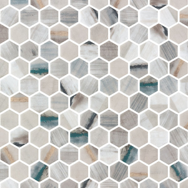 Spectrum Vibrant Hexagon Recycled Glass Mosaic Tile