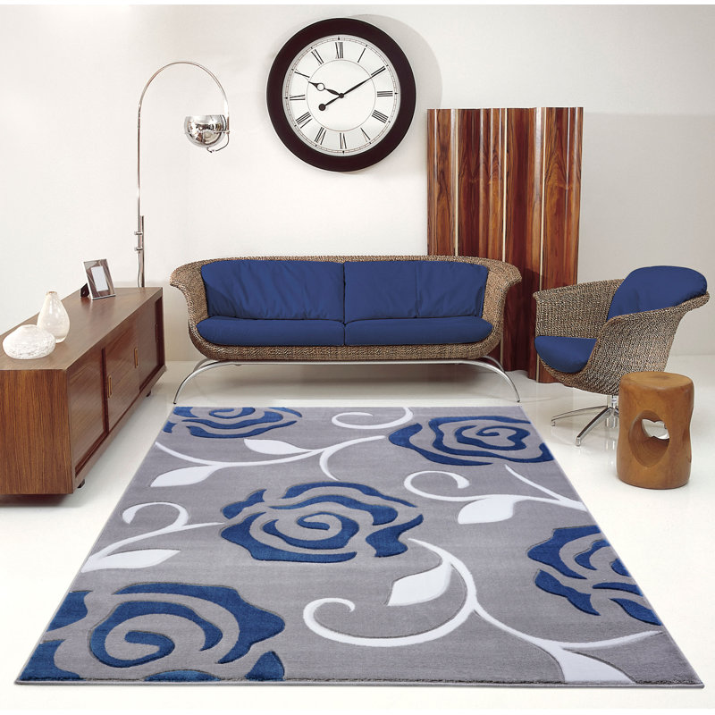 Tapis gris / bleu Ahbleza, Rectangle 5 pi 3 po x 7 pi 6 po