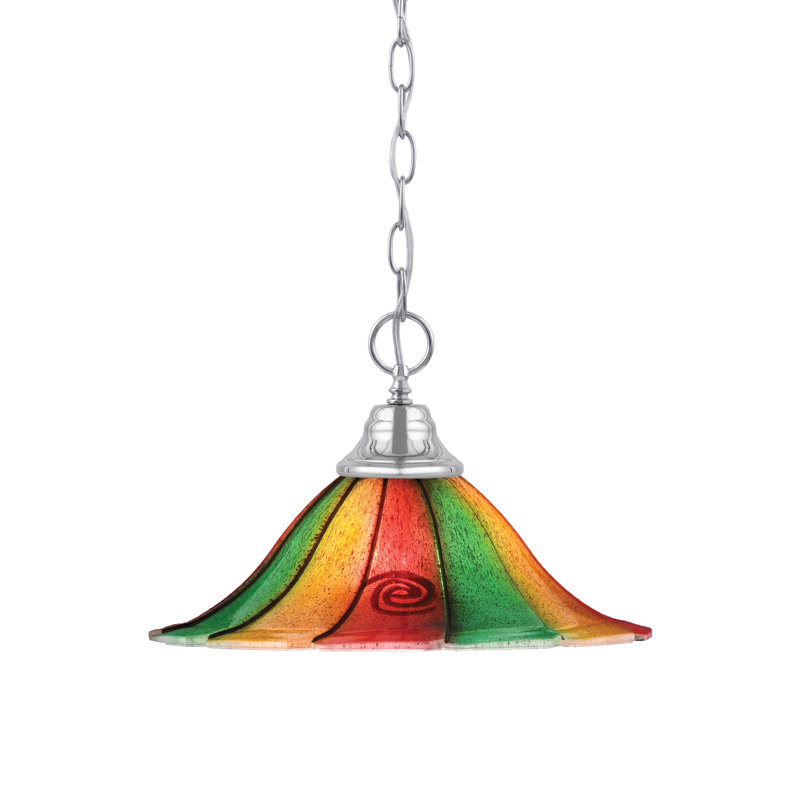 Barrion Chain Hung Pendant Shown With Mardi Gras Glass, 9.25" H x 14" W x 14" D, Dark Granite