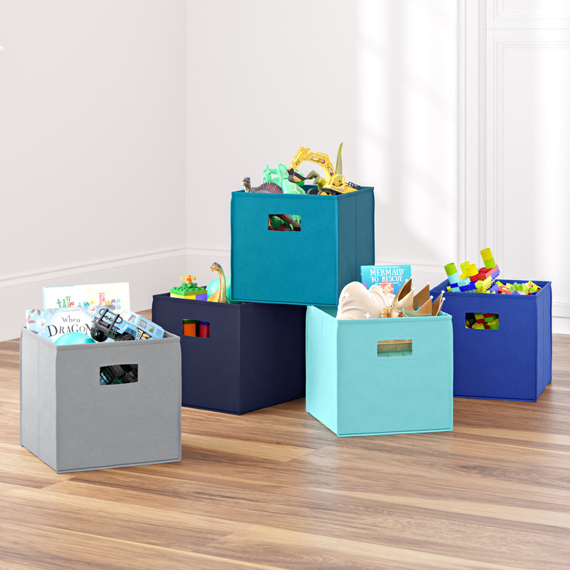Blue Collapsible Plastic Cube Storage Bins with Handles - Set of 2