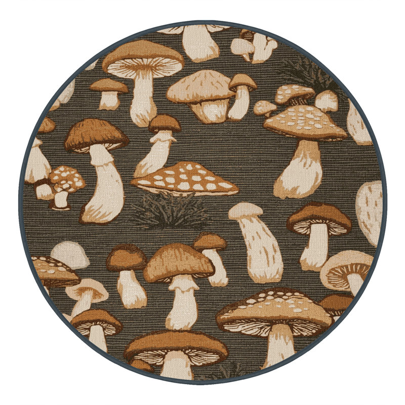 Machine Washable Botanical Brown Area Rug, Round 6'