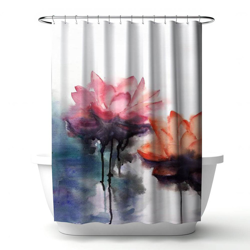 Floral – Polyester Shower Curtain, Dye Sublimation Print, 71" W × 74" L