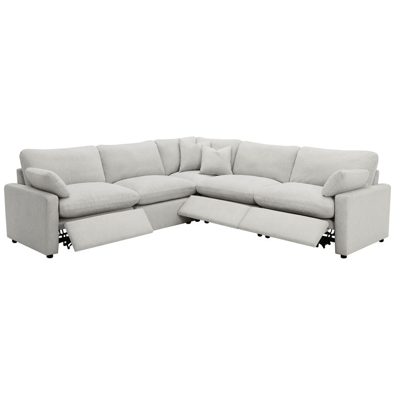 Biny 5Pc L Shape Modular Sectional Sofa, Light Gray, Power Reclining
