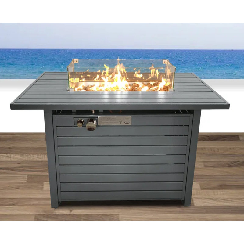 Table de foyer d'extérieur avec couvercle H 25 po x l 42 po - acier au propane, jardin au propane H, l, design moderne