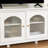 71" Antique White TV Stand Entertainment Center with Solid Wood Frame & Glass Door, Media Console for Living Room Bedroom Kids Room-1350441198