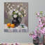 Fleurs et oranges dans un pichet, art mural encastré en bois, 20 L x 16 l