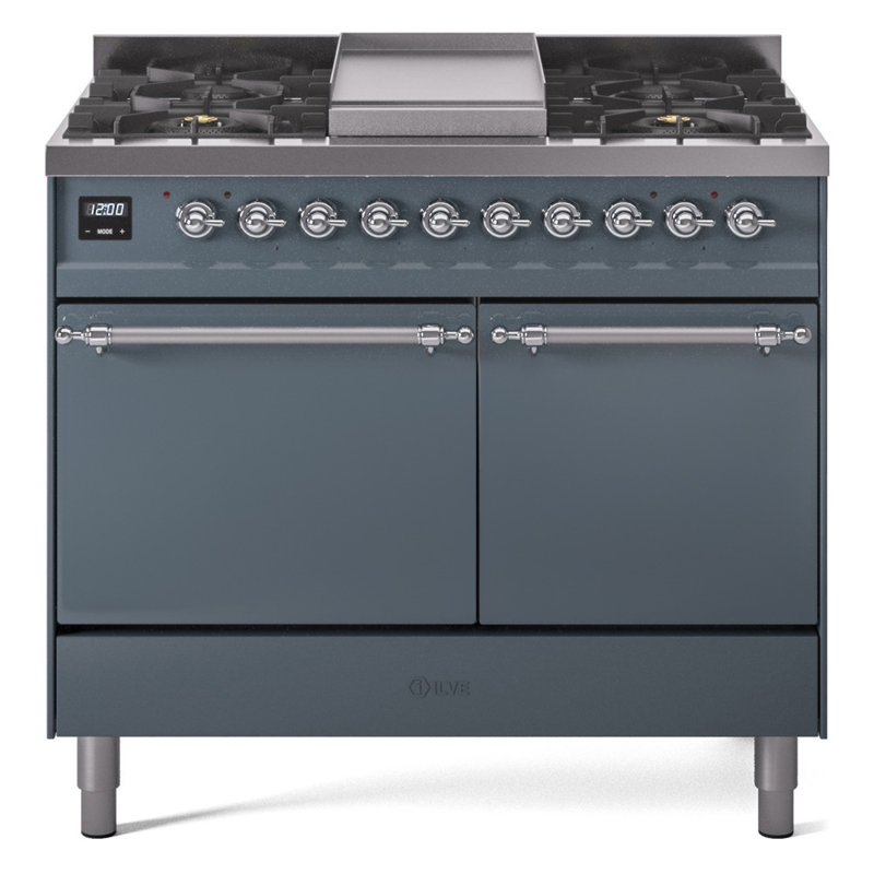 Cuisinière à double combustible de 40 po avec 6 brûleurs scellés et plaque chauffante ILVE Nostalgie II Series (porte pleine)