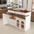 Kitchen Island with Extendable & Rotating Table, MDF with Walnut Veneer Retro Design, 4 Drawers & Glass Door Cabinets with Built-in Socket, Expandable Dining Station for 2-4 Person